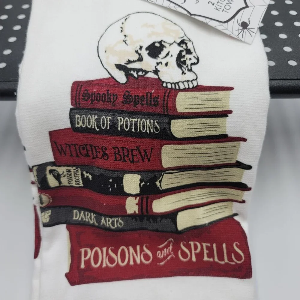 Kitchen Towel Set 2 pc Witchcraft Spells Potions Spooky Dark Arts Linens